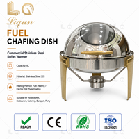 Plat à chafing rond LQ 6L plaqué or, couvercle hydraulique à bascule visuelle, épaissi, pour banquets, hôtels, buffets, mariages, restaurants, vente en gros