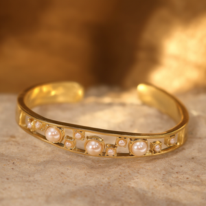 Bracelets et joncs classiques pour femmes SmileJoyas BBBA-03960 en acier inoxydable plaqué or 18 carats avec fausses perles - Product Image 3