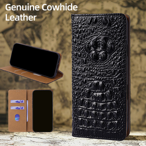 Étui à rabat de luxe en cuir véritable motif crocodile avec fentes pour cartes, coque antichoc premium pour <span class=keywords><strong>iPhone</strong></span> 17 16 Pro 15 14 Pro <span class=keywords><strong>Max</strong></span> - Product Image 1