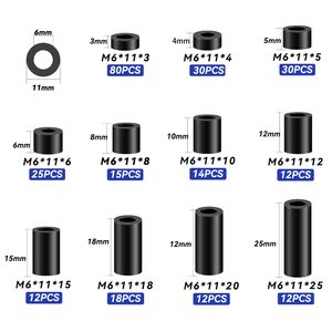 Sanya M6 Black Round <b>Spacer</b> 6x11x3 6x11x4 6x11x5 6x11x6 6x11x8 6x11x10 6x11x12 6x11x15 6x11x18 6x11x20 6x11x25 Plastic - Product Image 2