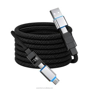 Cable de Carga Múltiple USB-C 4 en 1 B61-2 de 4 Pies y 100W con Carga Rápida PD, Cubierta de PVC Trenzada Redonda Resistente y Pantalla de Potencia en Tiempo Real - Product Image 1
