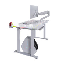 Nouvelle Table de Gaming Ergonomique Pliable 2026 avec Éclairage LED RGB, Surface en Fibre de Carbone, Hauteur Réglable, Moteur Unique 2 Étages, Blanche