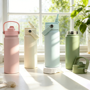 Custom Dust-cap Hydration Vacuum Water Bottle Minimalist 18oz Aesthetic Stainless Steel Flask with Easy-carry Handle - Product Image 1