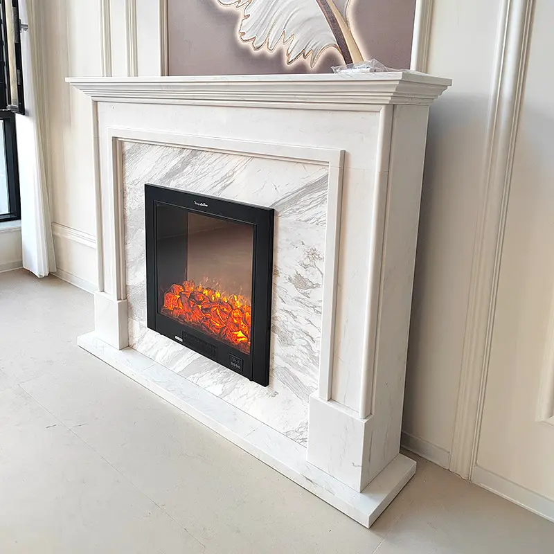 HZXヨーロッパスタイルの家の装飾サラウンド刻まれた自然な屋内白い大理石の暖炉