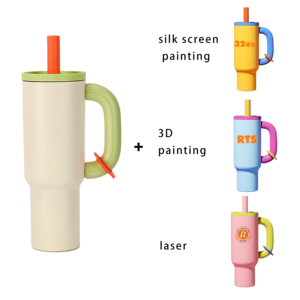 Mug isotherme en acier inoxydable de 40 oz avec paille verticale épaisse, capuchon anti-poussière, poignée hexagonale et clip, étanche pour le <span class=keywords><strong>voyage</strong></span> - Product Image 1