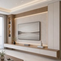 Meuble TV moderne en bois massif pour salon avec option murale, montage facile, design durable, fonctions de rangement