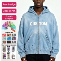 Sudadera con capucha para hombre, 100% algodón, 320 g/m², con cremallera, efecto lavado, estampado gráfico en el pecho, corte regular, personalizada
