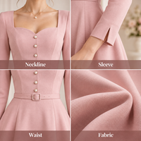 Robe longue sur mesure pour femme en crêpe, avec coutures ajustées, col carré, corsage boutonné, ceinture à la taille, manches longues, coupe trapèze, robe de soirée formelle
