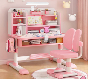 Children's Height Adjustable <b>Study</b> Table <b>Chair</b> Set New Design Wood Furniture with Bookshelf for Home & School for Kids Students - Product Image 3