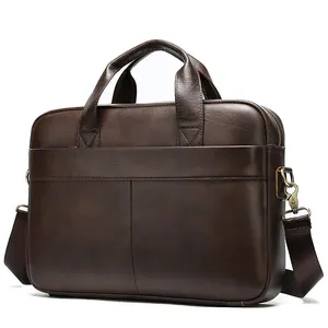Men Laptop Bag Genuine Leather Office Shoulder Bag Men Custom LOGO Handbag Leather Briefcase
