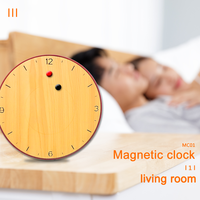 Jam Dinding Kayu Desain Platform dengan Penunjuk Bola Magnetik, Dekorasi Meja Rumah Kreatif, Diameter 9 Inci, 12 Jam