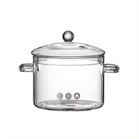 Casserole marmite ménage Double oreille pot en verre avec couvercle épaissi pot de nouilles instantanées verre à haute teneur en borosilicate verre à soupe