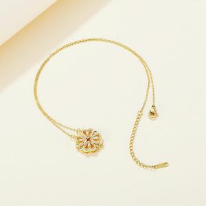 Non appannato oro placcato 18k gioielli in acciaio inossidabile magnetico zircone <span class=keywords><strong>4</strong></span> quattro cuore foglia di trifoglio ciondolo collana per donna - Product Image 5
