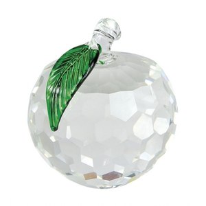 Ornement pomme en cristal 60 mm facetté avec feuille verte pour décoration de sapin de Noël - Product Image 1