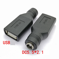 Adaptador de Conector de Jack Hembra de CC 5.5*2.1mm a Jack Hembra USB A