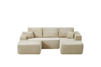 Canapé modulaire en velours côtelé à larges côtes avec chaise longue et ottoman, ensemble de meubles de salon au profil bas