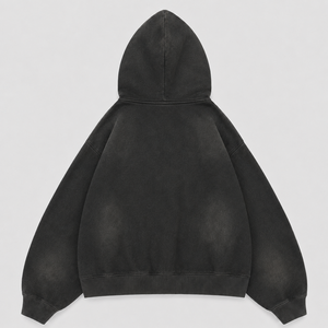Washed <b>Black</b> Zip Up <b>Hoodie</b> Gothic Graphic Print Hood Embroidery Oversized Drop Shoulder Raw Edge Streetwear Custom <b>Men</b> <b>Hoodie</b> - Product Image 2