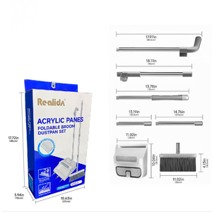 Realida軽量ステンレス鋼ダストパンセットほうき付きソフトPET剛毛家庭用キッチン用直立スタンド - Product Image 5