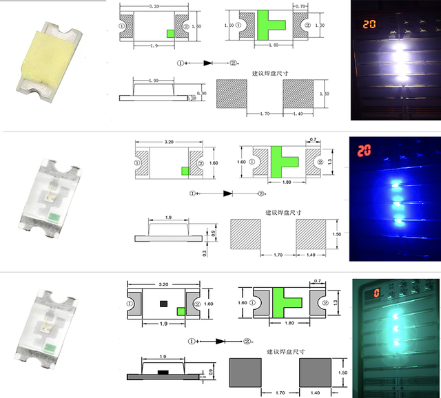 Factory Direct Best-Selling Custom 1206 Red Yellow Blue Green White Led Chips 3126 SMD Led Light Free Samples