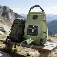 Sac de douche solaire 20L en PVC pour camping extérieur, chauffage solaire, température d'eau chaude 45°C, livré avec tuyau et buse