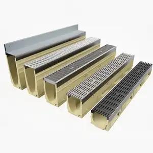 U Shape Polymer Concrete Drain Building Drainage Trench With Stainless Steel Grating