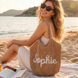 Bolsa de Playa Grande con Nombre Personalizado, Bolsa de Ganchillo para Piscina y Playa, Bolsa de Viaje de Verano Ligera y Plegable - Product Image 3