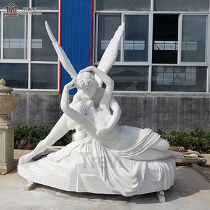 Scultura a grandezza naturale marmo psichico rianimato dalla statua di marmo di angelo bacio di cupido - Product Image 2