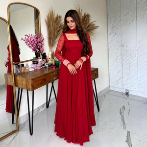 ชุดเดรส Anarkali Salwar Kameez ผ้าจอร์เจตต์เทียมสุดหรู ทรงหลวมยาวคลุมเท้า แขนยาว ทรงเอไลน์ แต่งลูกไม้ แห้งเร็ว ใส่ได้ทุกโอกาส - Product Image 1
