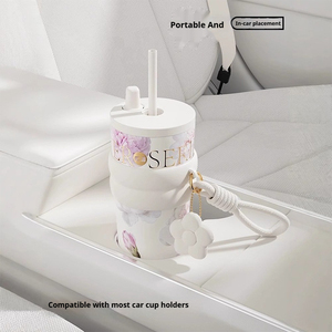 Mug isotherme en céramique 316 à motif floral avec sangle, design de haute valeur, tasse de voiture portable avec poignée - Product Image 3