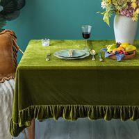 Nappe rectangulaire luxueuse en velours, style rétro campagnard, personnalisable, lavable, avec volants, pour fête et mariage