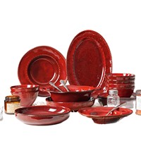 Bol à riz en céramique rétro rouge vin effet four, vaisselle domestique, ensemble de vaisselle, vente en gros