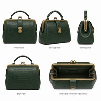 Sac à main structuré vintage pour femme 3448 H, style sac de médecin, en cuir de crocodile gaufré, avec poignée supérieure, porté épaule ou croisé