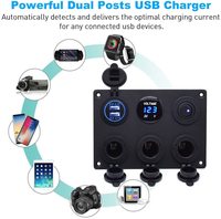 Cargador USB Dual de 12V con Encendedor de Cigarrillos, Toma de Corriente, Voltímetro LED, Interruptor de Palanca, Panel Múltiple para Auto, Barco, RV, 4.2A