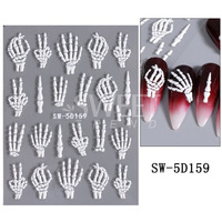 5D en relief main doré crâne Halloween ongles autocollants décalcomanies manucure gothique ongles autocollants pour Nail Art