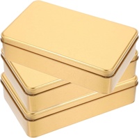 Boîte à biscuits rectangulaire en fer blanc avec couvercle à charnière, qualité alimentaire, finition brillante, impression offset gaufrée or, pour biscuits et chocolats