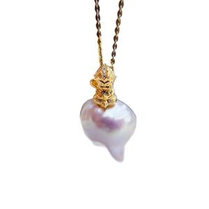 Composants de bijoux Wukong, accessoires de perles DIY, pendentif en argent S925, collier rond mignon de 10-13 mm, support vide - Product Image 5