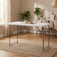 Table pliante moderne en polyéthylène, portable, pour l'extérieur, la maison, le camping, le bureau, avec structure en métal