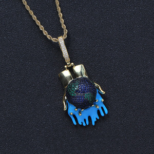 Colgante con forma de esfera terrestre, joyería hip-hop, accesorios, cadena con colgante de circonita incrustada en cobre. - Product Image 3
