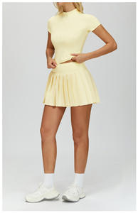 GH Großhandel Sportbekleidung Tennis-Kleid Damen Fitnessstudio Neckholder-BH Kurzarm-Reißverschluss-Oberteil Plissierter Tennisrock 2-teiliges Set - Product Image 5