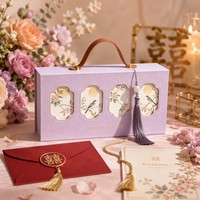 Scatola Regalo per Mooncake Personalizzata con Basso MOQ, Manico in Pelle OEM, Finestra con Lamina d'Oro, Confezione di Lusso Direttamente dalla Fabbrica