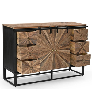 Solid Wagon Wood <b>Sideboard</b> with Mild Steel Frame Natural Wooden Finish Black Metal Coated <b>Storage</b> Cabinet for Modern Home Hotel - Product Image 3