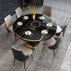 Mesa de comedor de lujo con luz personalizada, mesa de comedor redonda plegable, cocina de inducción, mesa de comedor y sillas, muebles de restaurante