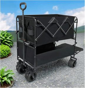 Chariot pliable à 2 niveaux durable en acier, avec roues doubles de 8 pouces en Oxford 600D, <span class=keywords><strong>personnalisable</strong></span>, pour le camping en plein air, la plage, chariot utilitaire - Product Image 3