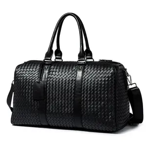 Роскошная спортивная сумка ручной работы на заказ, Черная Плетеная искусственная кожа, искусственная кожа, большой спортивный чемодан, дорожные сумки для мужчин