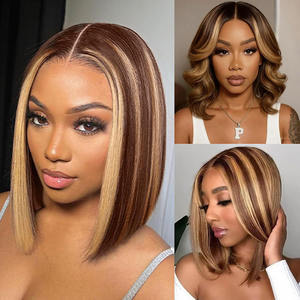 Parrucca Bob Ombré Biondo Miele con Highlights, Capelli Umani, Frontale in Pizzo 13x4, 14 Pollici, Parte Centrale, Colore 4/27, Senza Colla - Product Image 5
