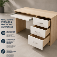 Bureau de travail moderne en bois de 1200 mm avec 3 tiroirs, plateau coulissant pour clavier, table d'étude en mélamine, emballage plat, modulaire, garantie de 3 ans, hôtel