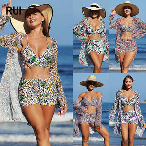 RUIQUWIN Vente en gros Maillot de bain pour femmes à manches longues à imprimé floral Push-up Maillot de bain en maille pour la plage Imprimé léopard Logo avant - Product Image 1