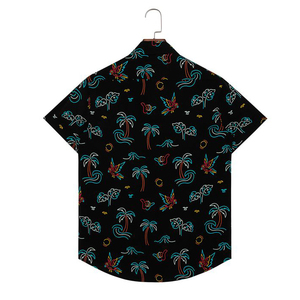 Chemise imprimée hawaïenne pour homme avec cocotiers colorés et vagues, motif transfert de chaleur intégral - Product Image 2