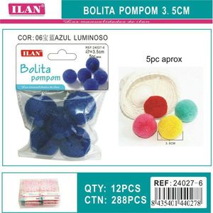Iln <b>Wool</b> Pompom 3.5Cm Shiny Royal Blue <b>Craft</b> Decorations - Product Image 1