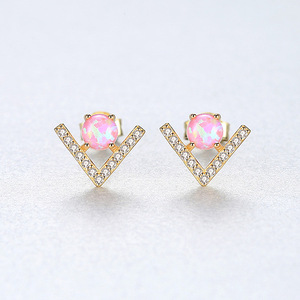 Exquisite S925 Sterling Silver Cubic Zircon Triangle V <b>Opal</b> Stud <b>Earrings</b> For Women Fashion Jewelry Gift - Product Image 6